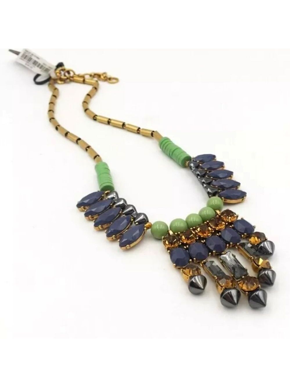 J CREW GOLDTONE GREEN BLUE BROWN CUT CRYSTAL NECKLACE NWOT